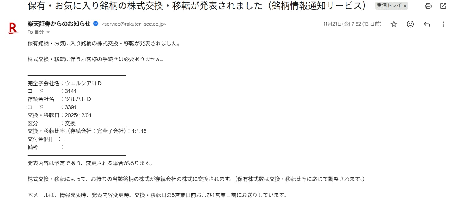 株式交換・移転メール